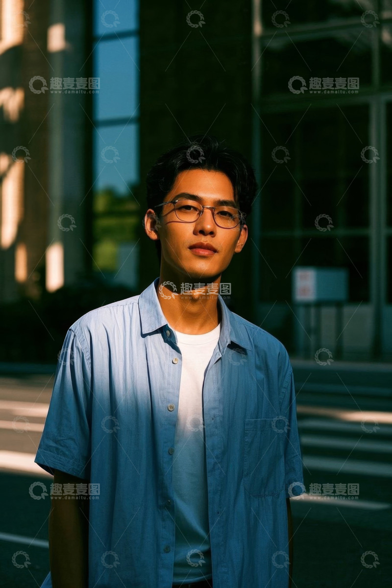 高清大图下载【趣麦麦图】阳光下眼镜男子的肖像