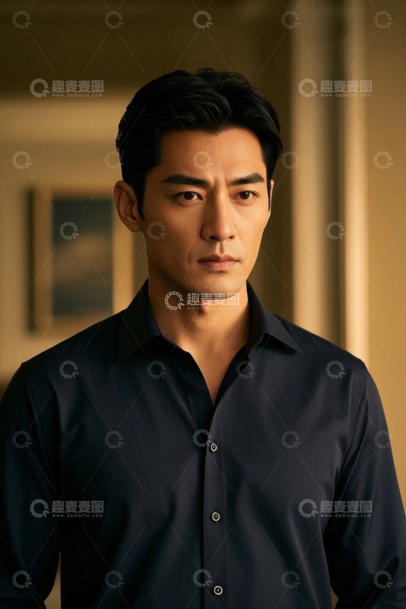 高清大图下载【趣麦麦图】男子穿着黑色衬衫凝视远方