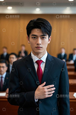 西装革履青年庄重立正敬礼