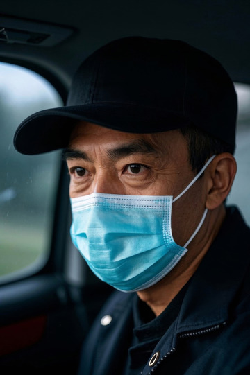 戴口罩男子车内侧脸特写