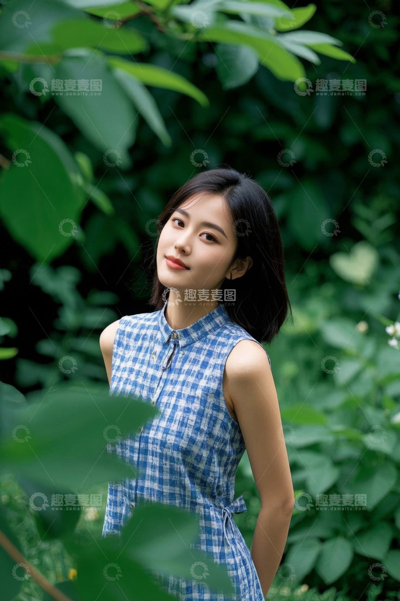 高清大图下载【趣麦麦图】清新美女户外写真绿叶衬托