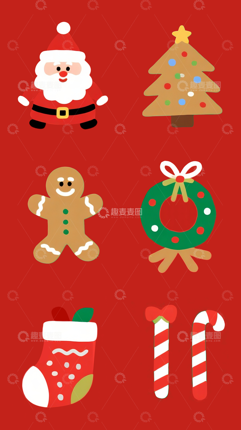 源文件下载【趣麦麦图】圣诞节扁平插画元素1