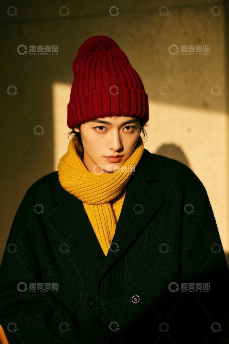 高清大图下载【趣麦麦图】阳光下身穿暗色外套的年轻男子