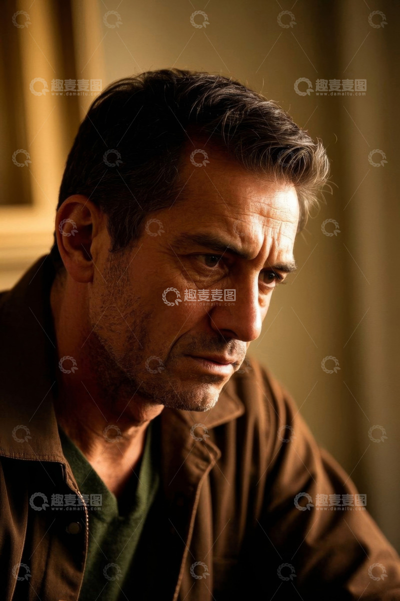 高清大图下载【趣麦麦图】忧郁的中年男子肖像特写