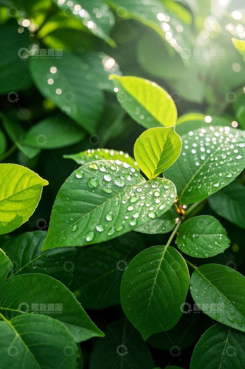 高清大图下载【趣麦麦图】带水珠的绿色植物特写