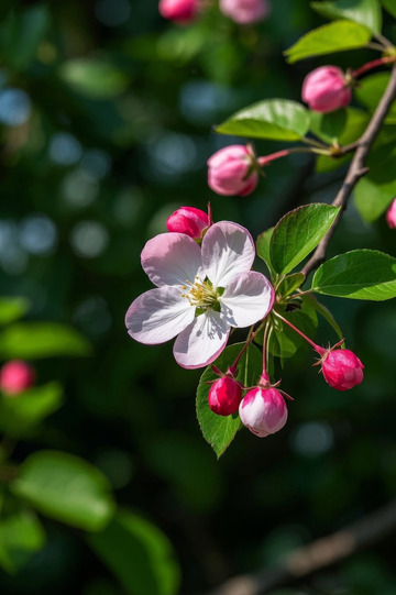 盛开的粉色花朵与花苞特写