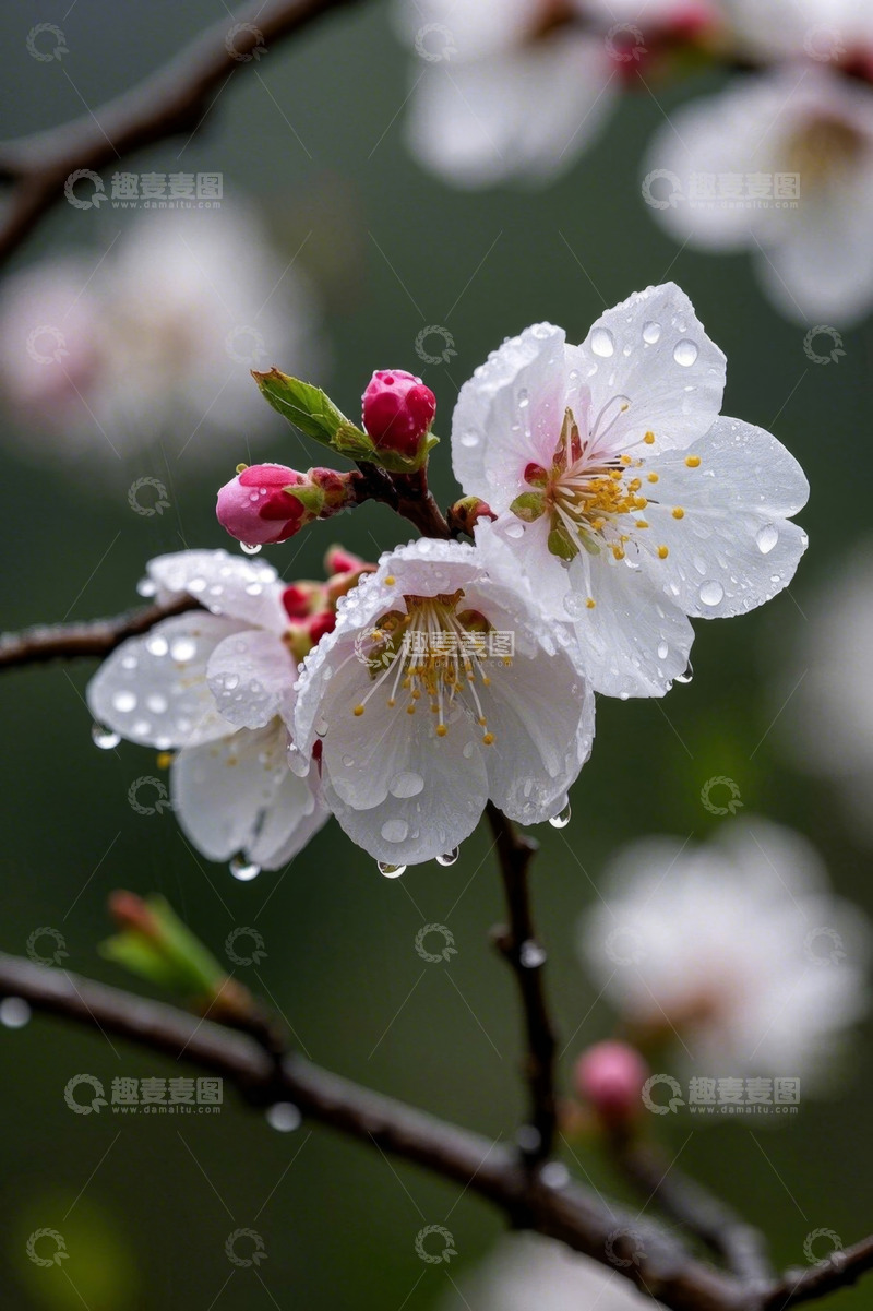 高清大图下载【趣麦麦图】带水珠的绽放樱花特写