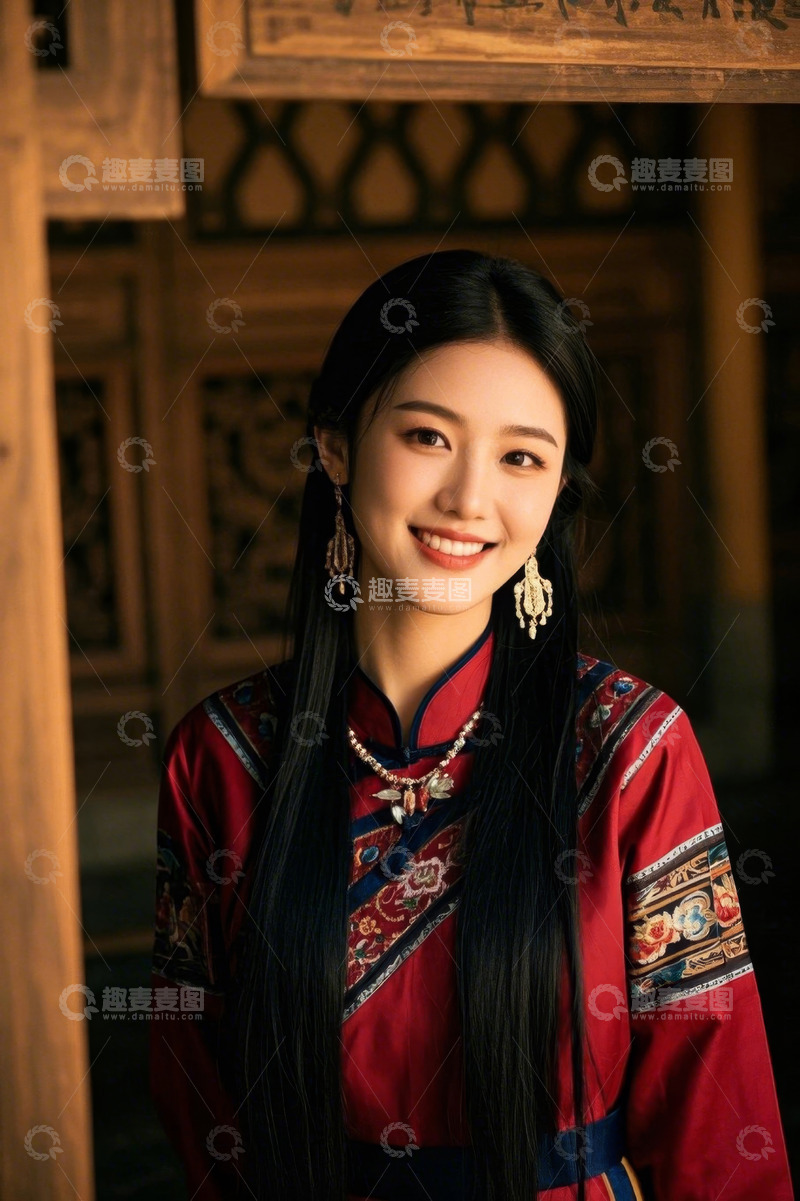 高清大图下载【趣麦麦图】古装女子红衣写真温婉动人