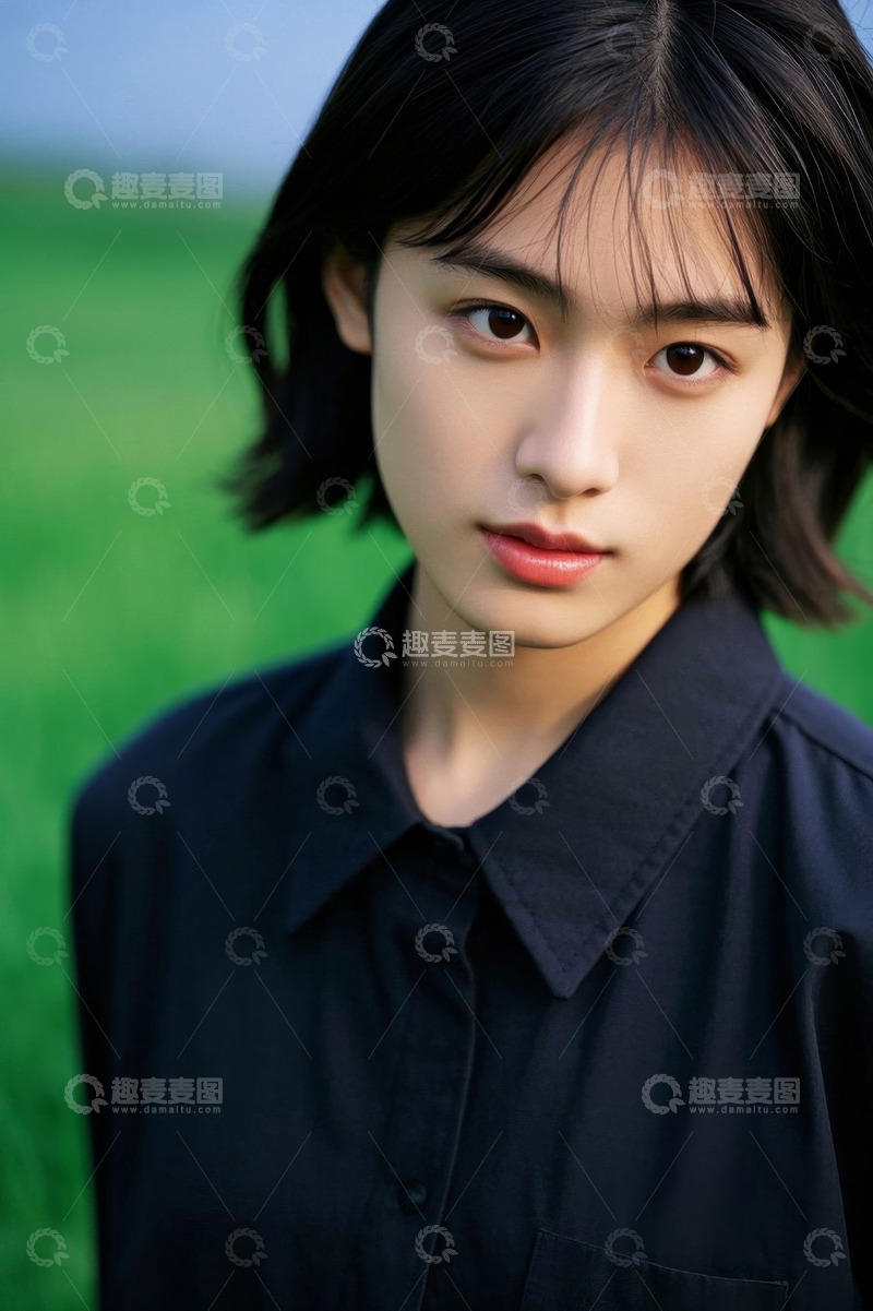 高清大图下载【趣麦麦图】清新少女户外写真绿色背景