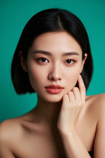 优雅女子半身写真绿背景