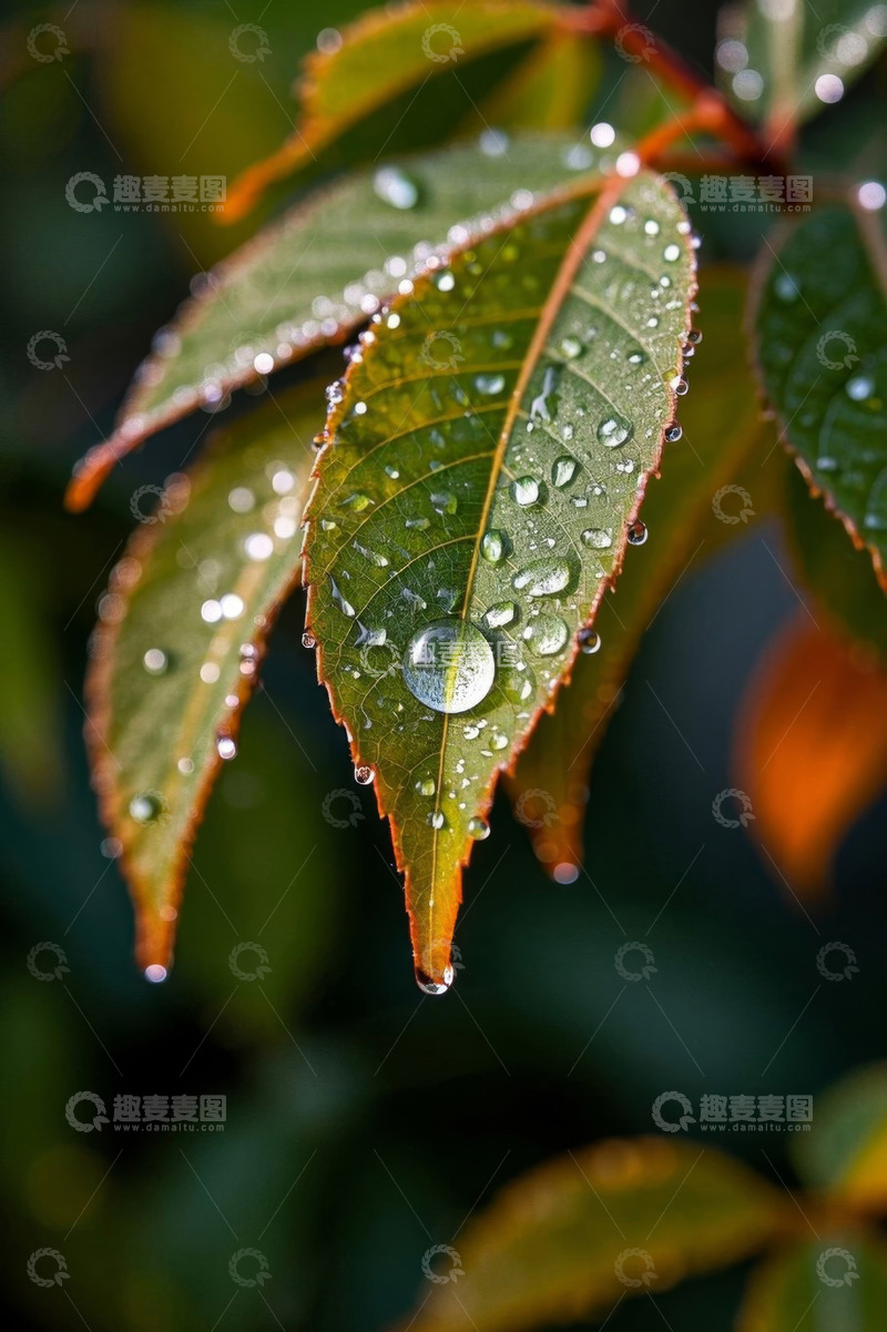 高清大图下载【趣麦麦图】带水珠的绿色植物叶子特写
