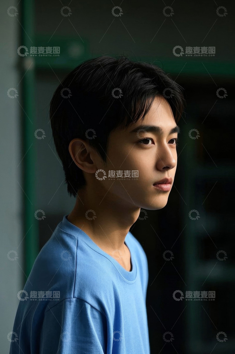 高清大图下载【趣麦麦图】忧郁少年侧脸特写眼神深邃