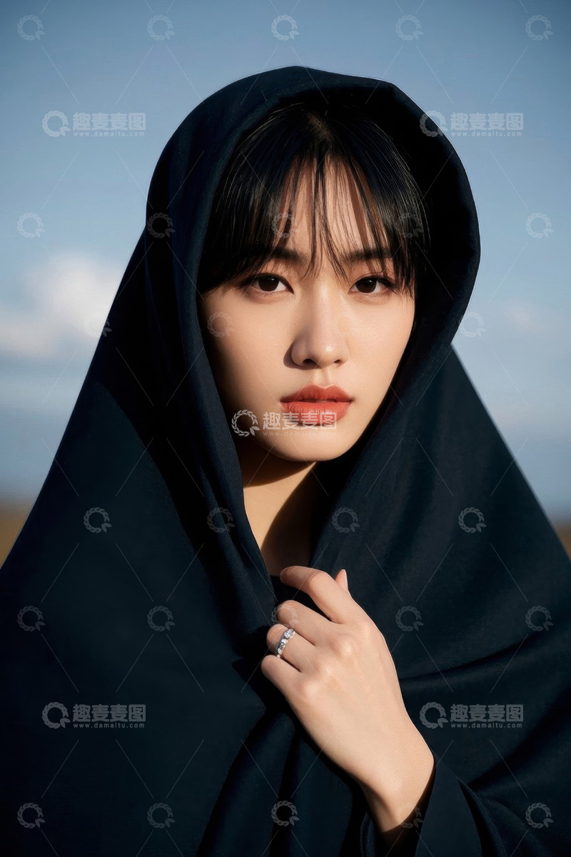 高清大图下载【趣麦麦图】神秘女子黑色斗篷写真