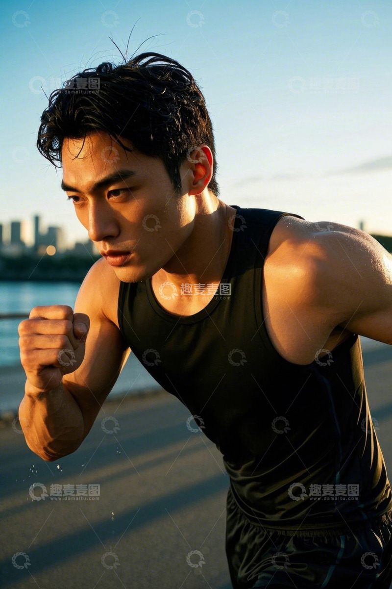高清大图下载【趣麦麦图】汗流浃背的健壮男子跑步