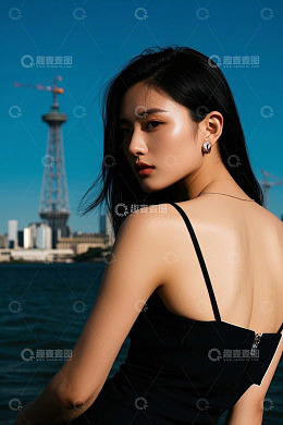 都市女孩回眸凝视景色迷人