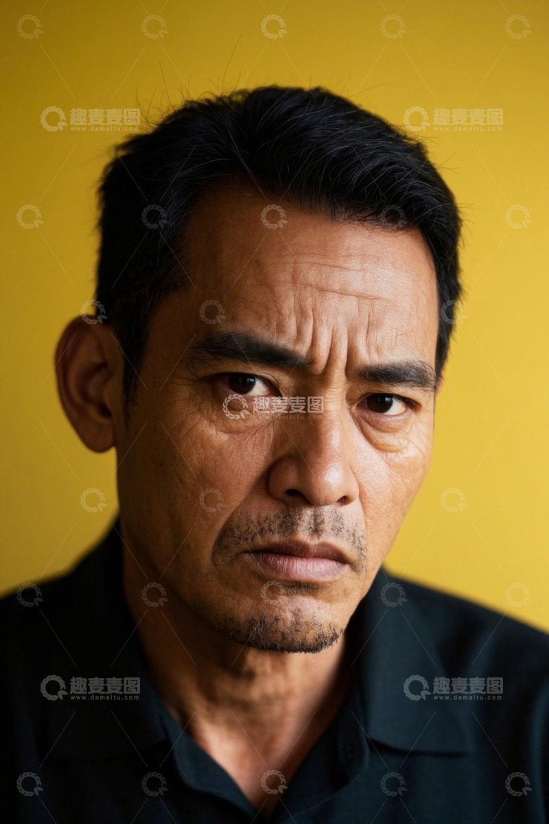 高清大图下载【趣麦麦图】亚洲中年男子严肃面容特写