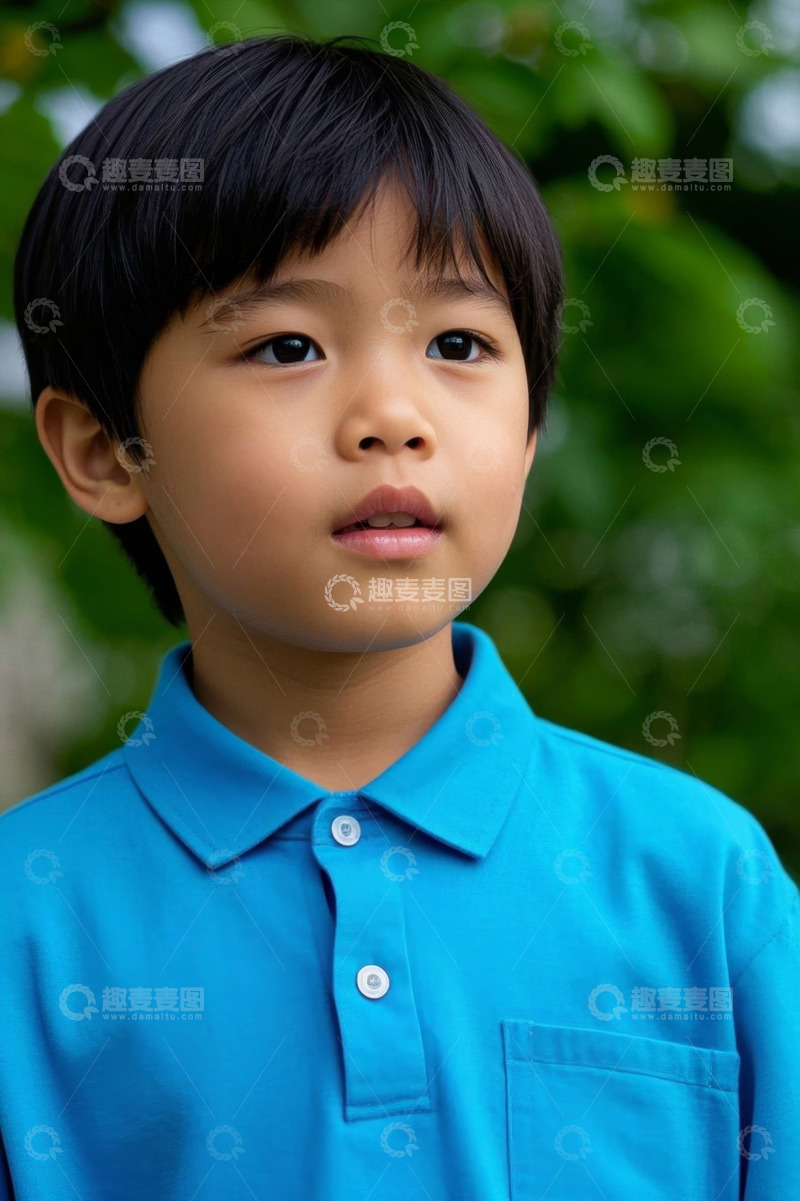 高清大图下载【趣麦麦图】可爱男孩户外穿着蓝色polo衫