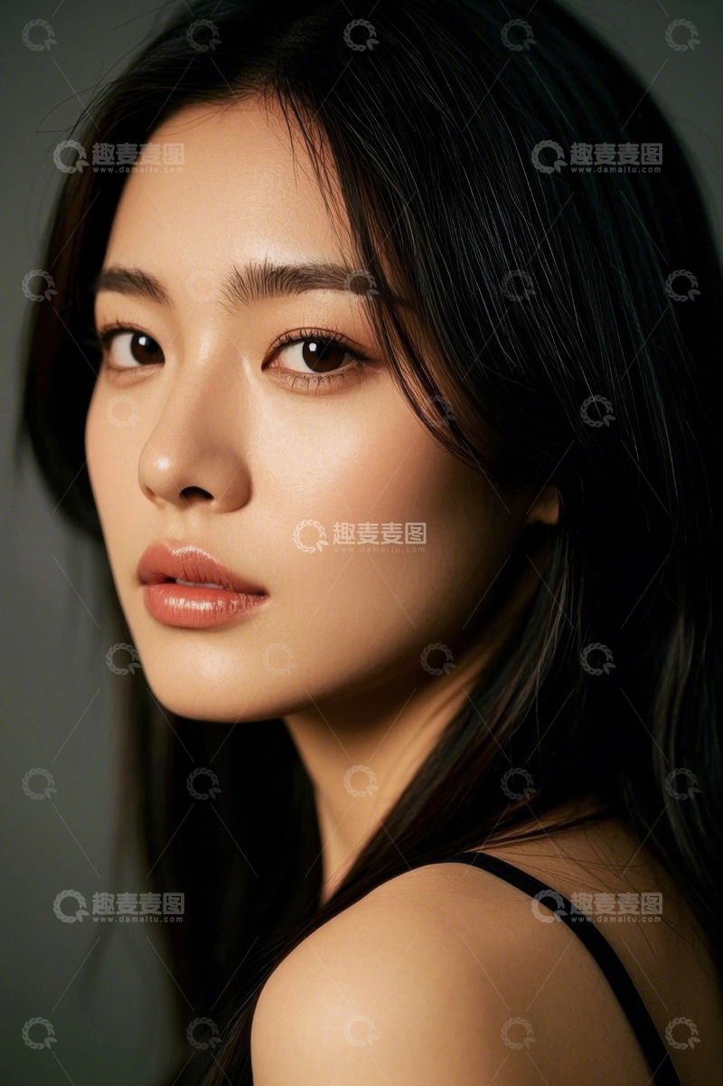 高清大图下载【趣麦麦图】年轻女子侧脸特写眼神迷离