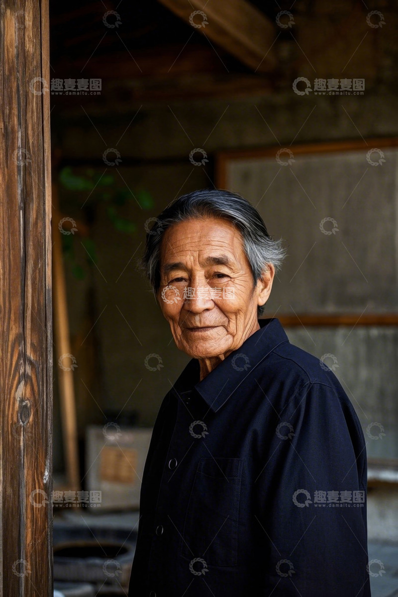 高清大图下载【趣麦麦图】一位慈祥的老人在老宅门口