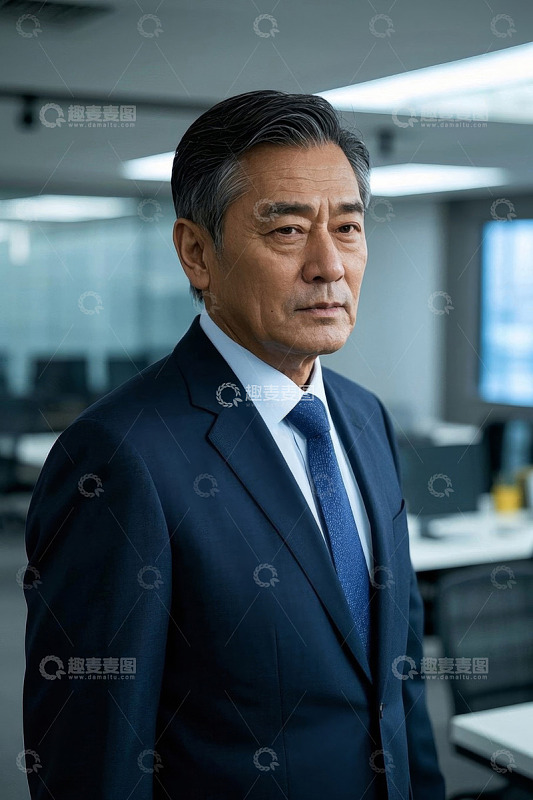 中年男子商务西装照写意风格