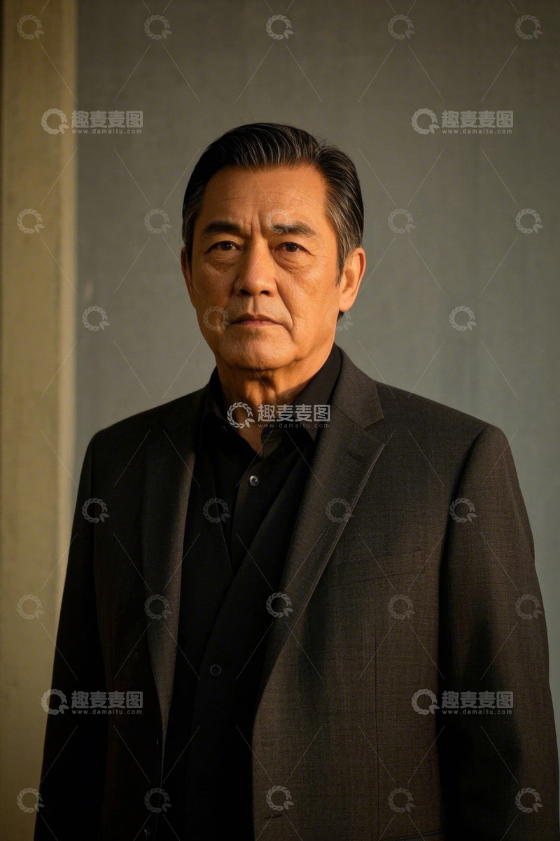 高清大图下载【趣麦麦图】一位亚洲中年男子穿着西装正襟危坐