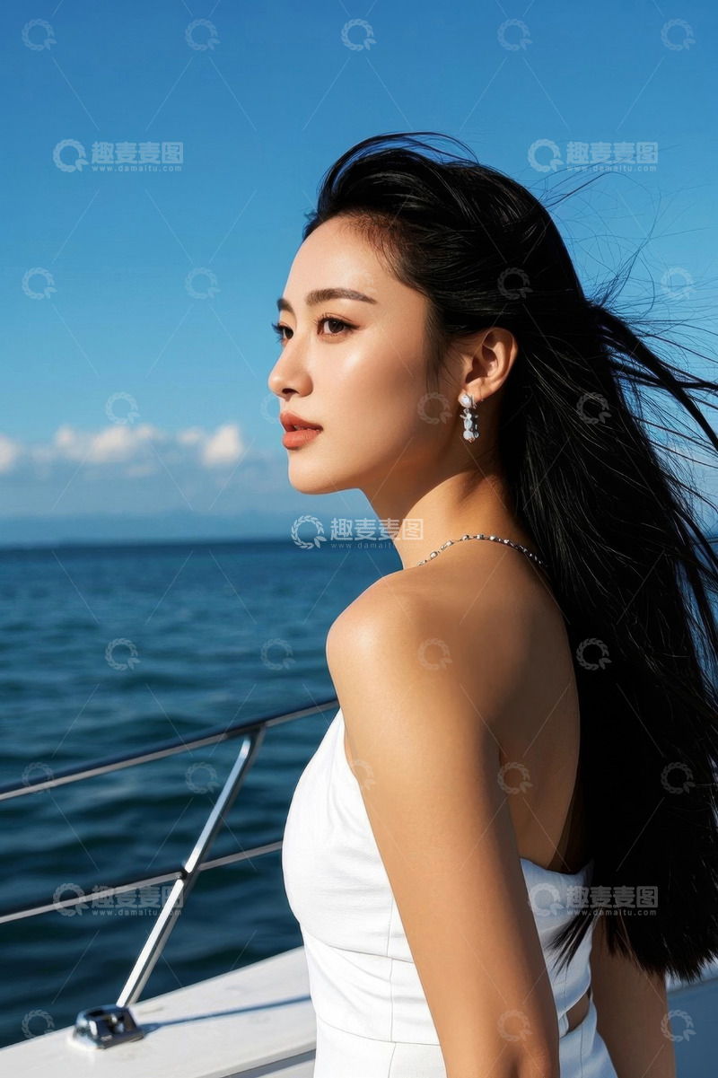 高清大图下载【趣麦麦图】美女海边游艇写真时尚写真