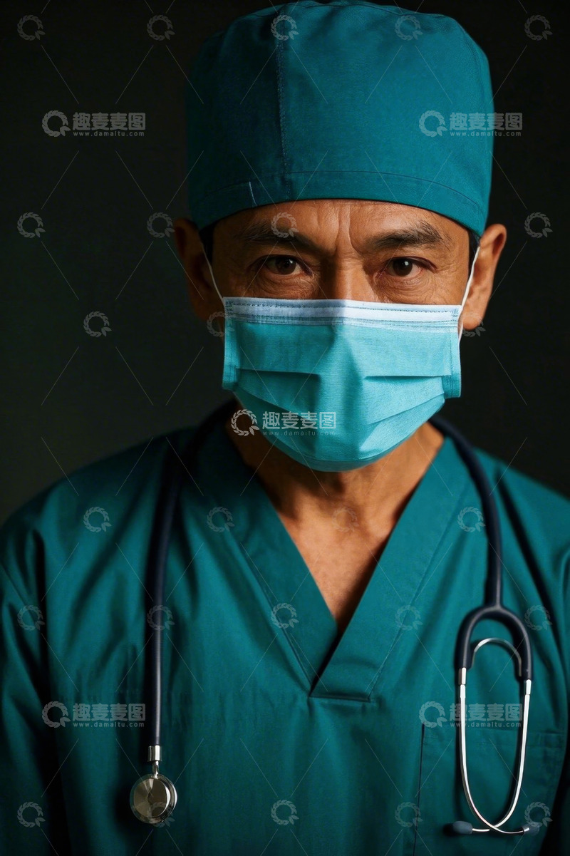 高清大图下载【趣麦麦图】戴口罩的医生严肃凝视镜头