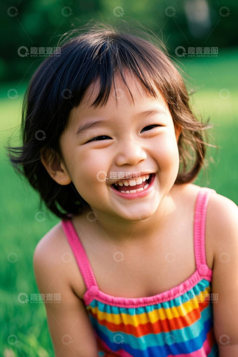 高清大图下载【趣麦麦图】可爱小女孩户外开怀大笑