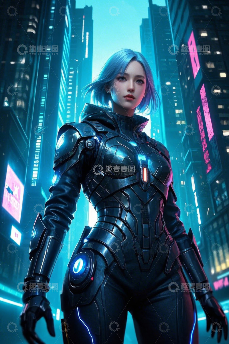 高清大图下载【趣麦麦图】赛博朋克都市女战士炫酷形象