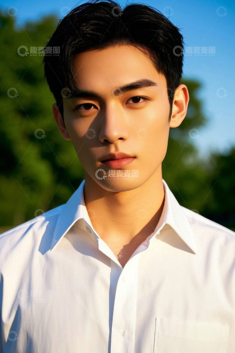 高清大图下载【趣麦麦图】阳光下穿着白衬衫的年轻男子