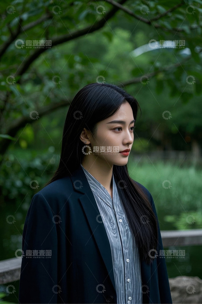 高清大图下载【趣麦麦图】侧颜美女公园写真深邃眼神