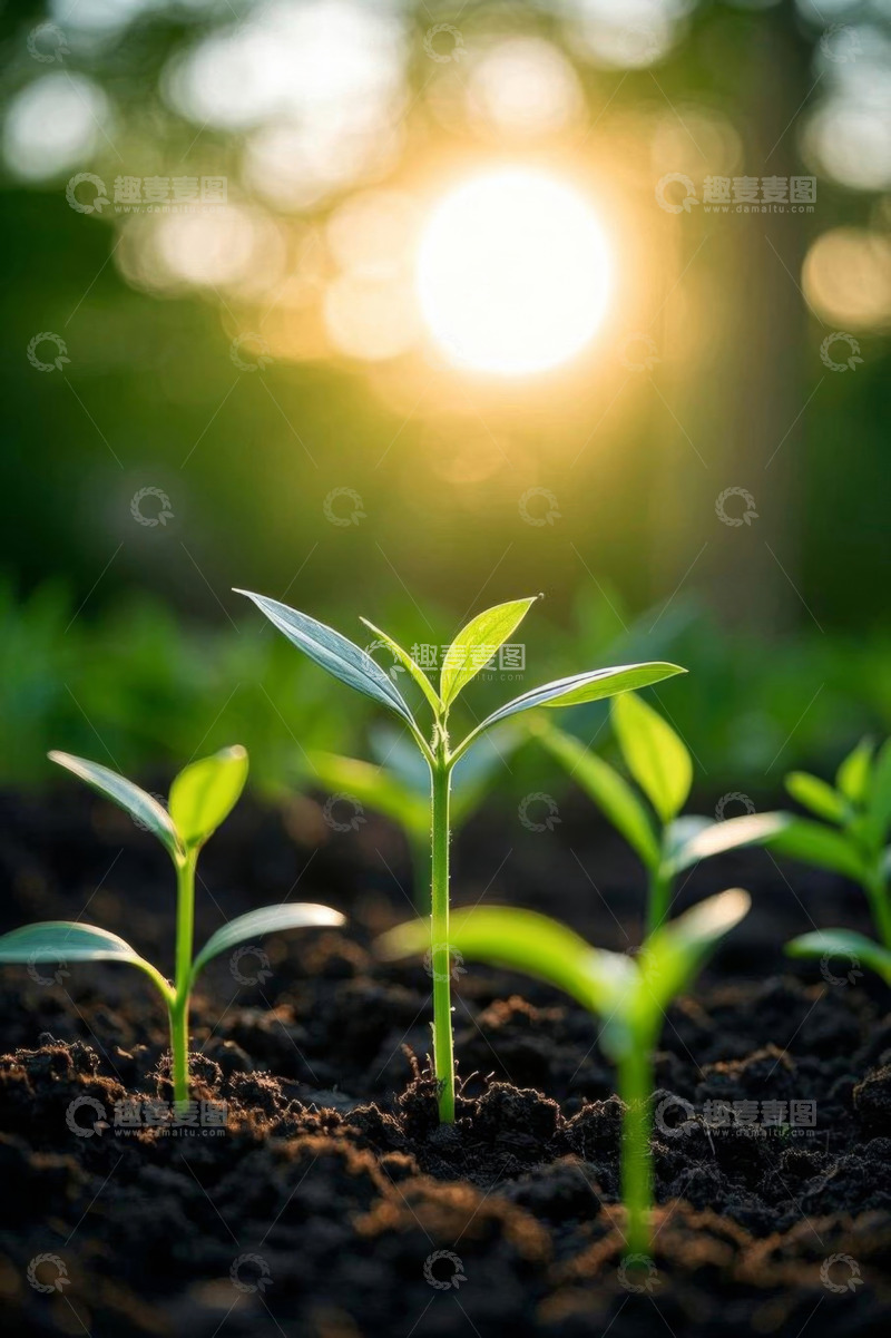 高清大图下载【趣麦麦图】阳光下生长的嫩绿植物幼苗