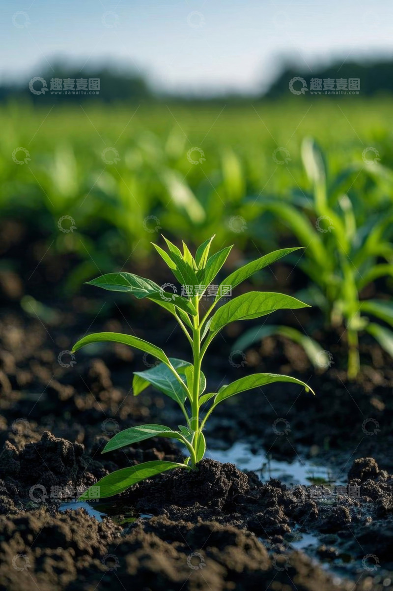 高清大图下载【趣麦麦图】田间嫩绿植物幼苗特写