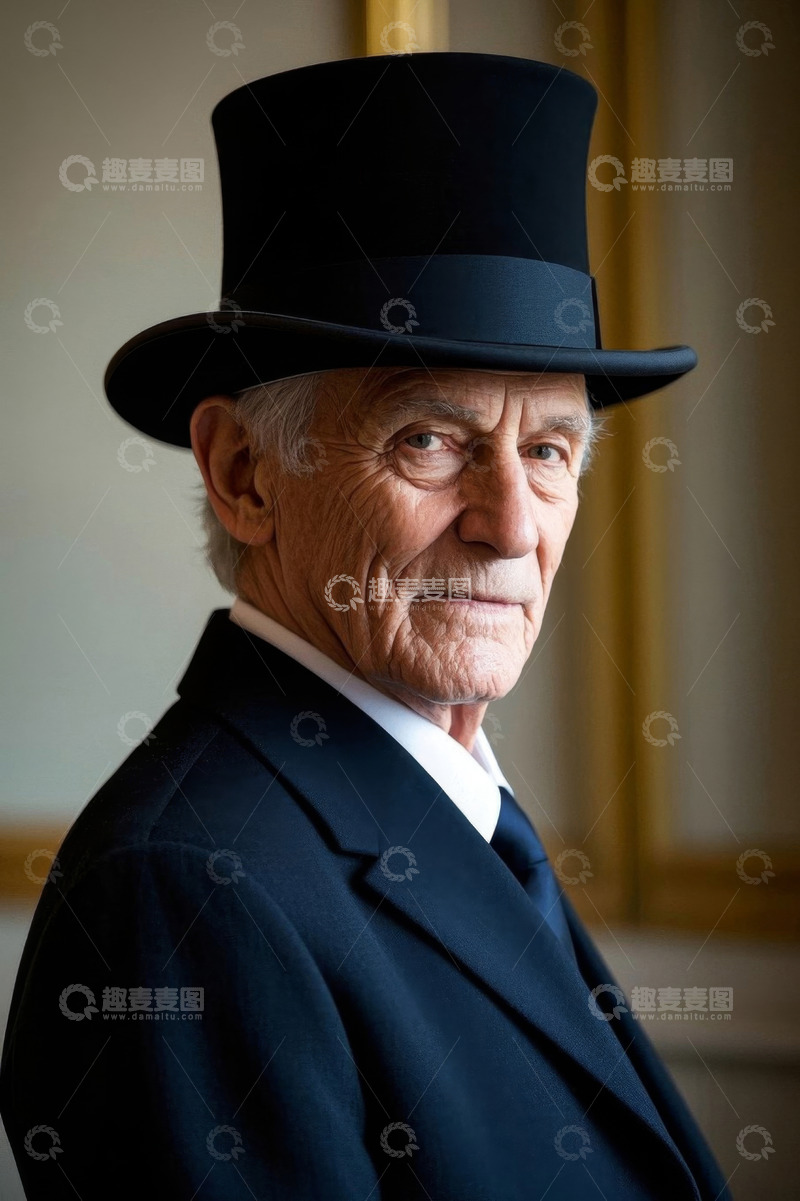 高清大图下载【趣麦麦图】身着深色西装的老年绅士肖像