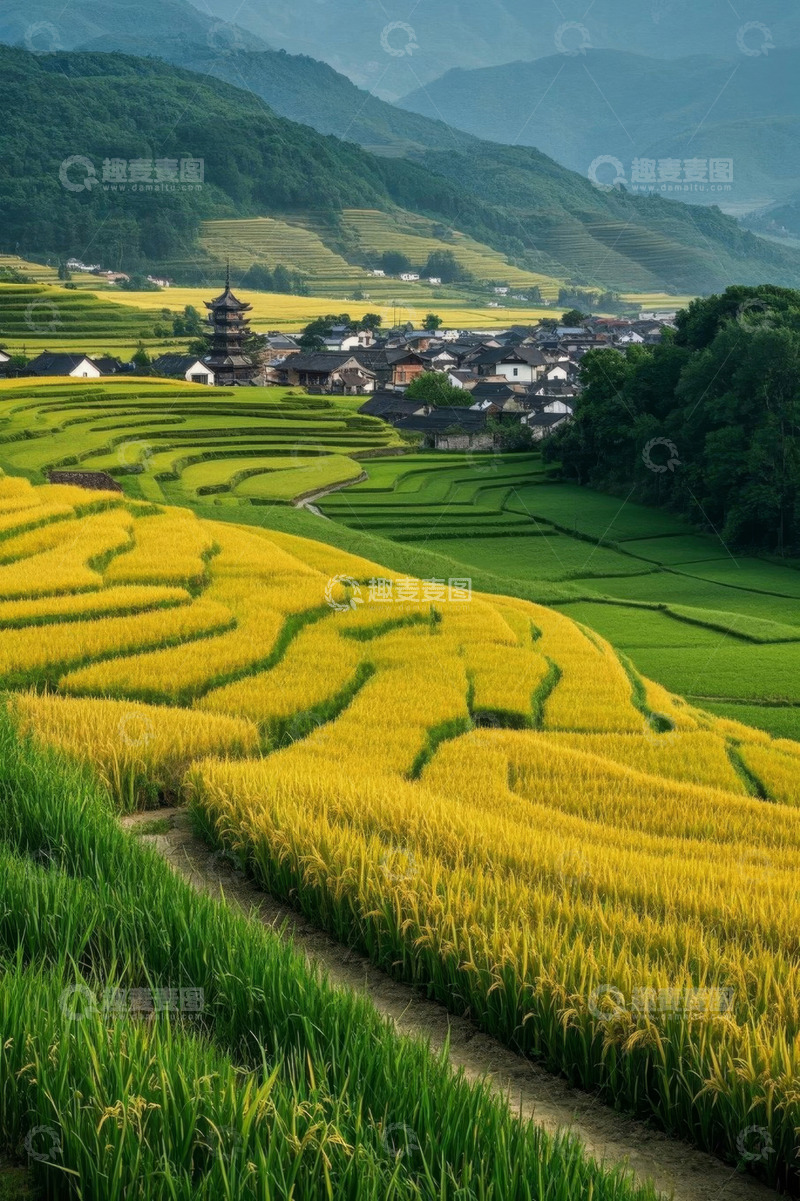 高清大图下载【趣麦麦图】乡村梯田自然风光全景