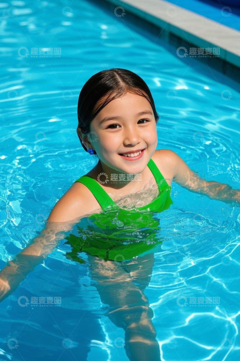 高清大图下载【趣麦麦图】快乐女孩在泳池中游泳