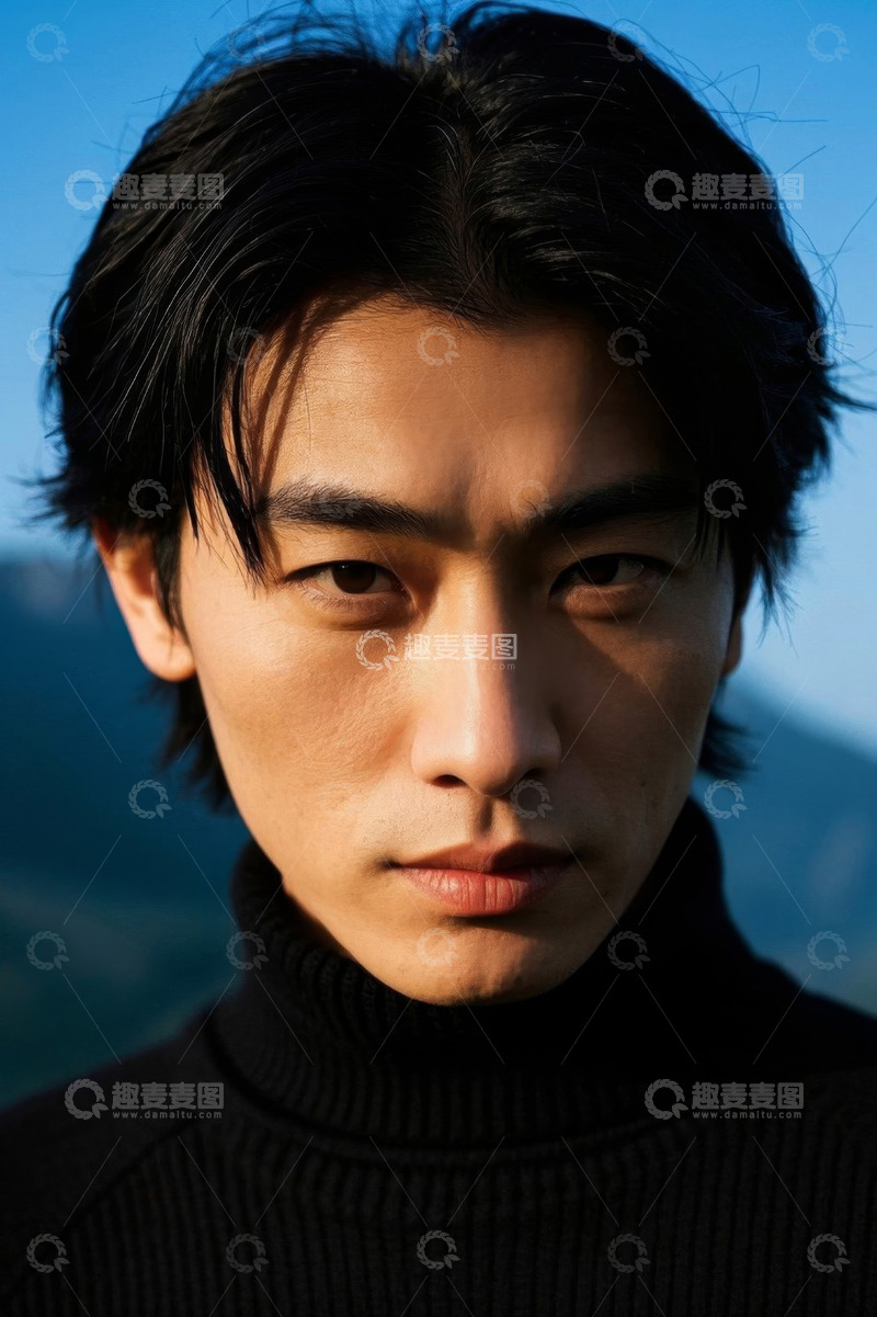 高清大图下载【趣麦麦图】阳光下忧郁眼神的亚洲青年男子
