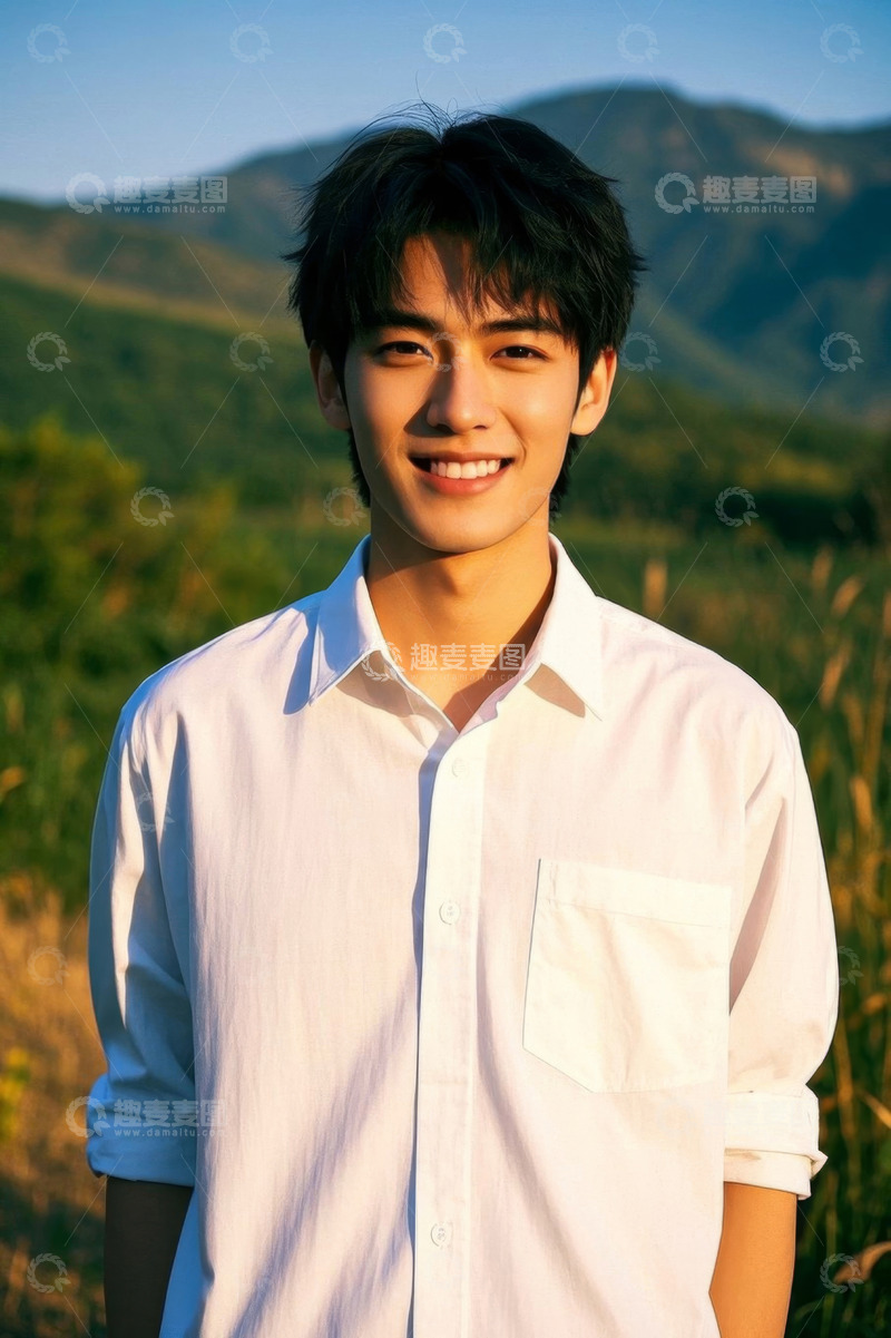 高清大图下载【趣麦麦图】阳光下笑容灿烂的年轻男子