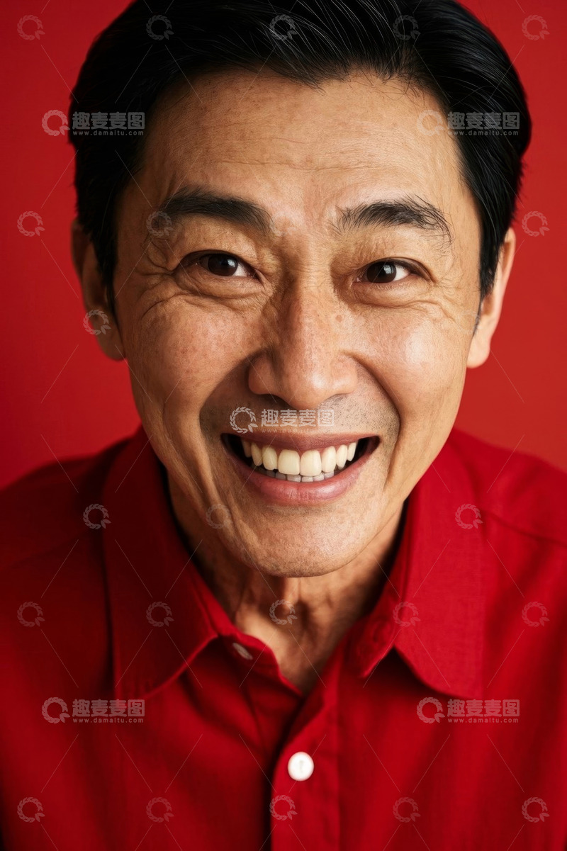 高清大图下载【趣麦麦图】快乐微笑的亚洲老年男子肖像