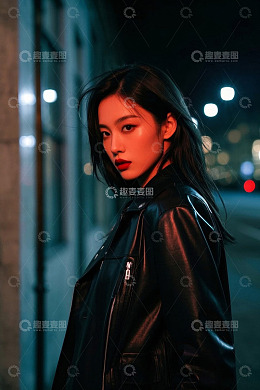 夜晚都市女孩时尚街拍