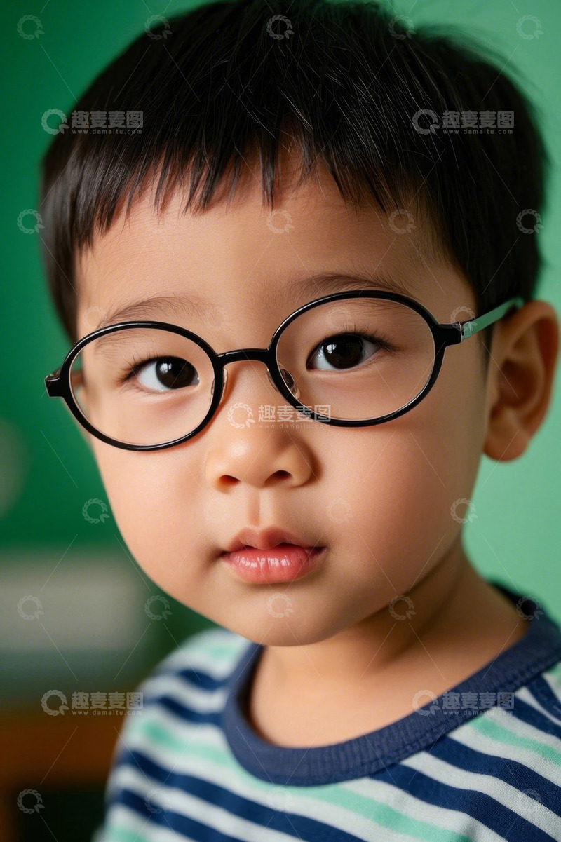 高清大图下载【趣麦麦图】戴眼镜的小男孩特写镜头