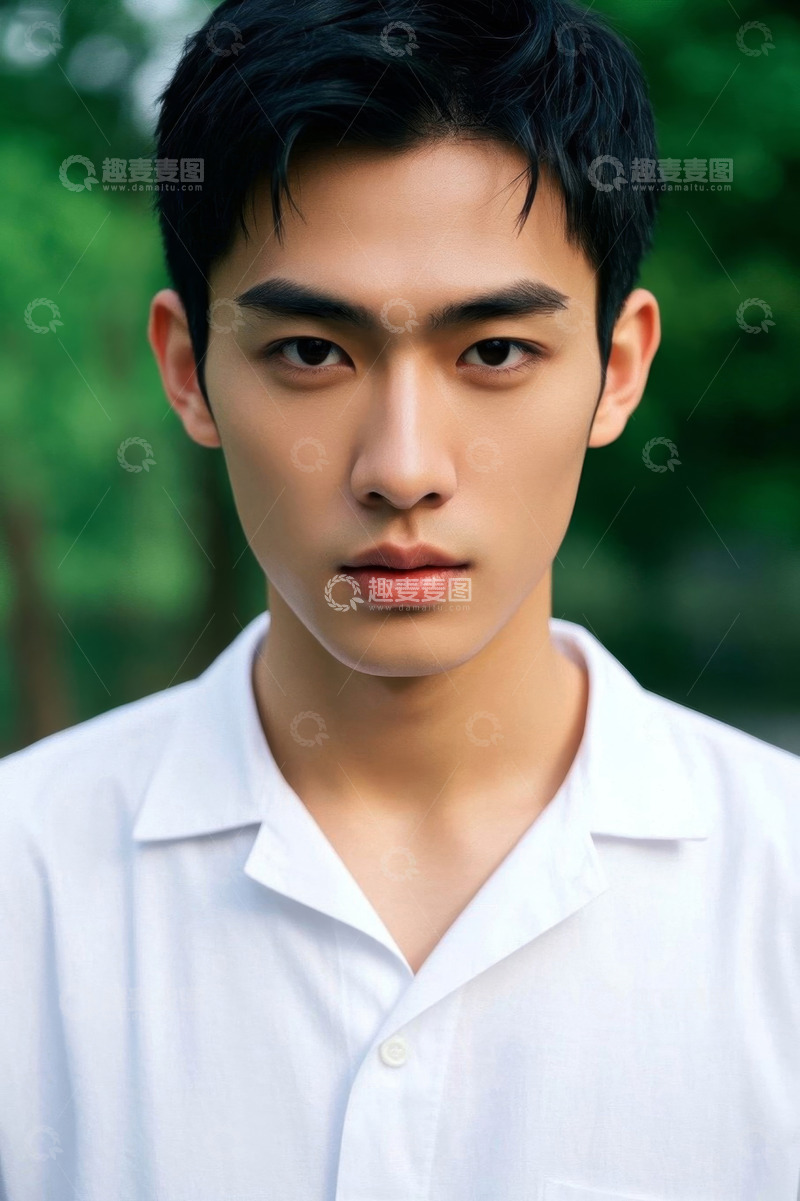 高清大图下载【趣麦麦图】阳光下清爽白衬衫青年男子