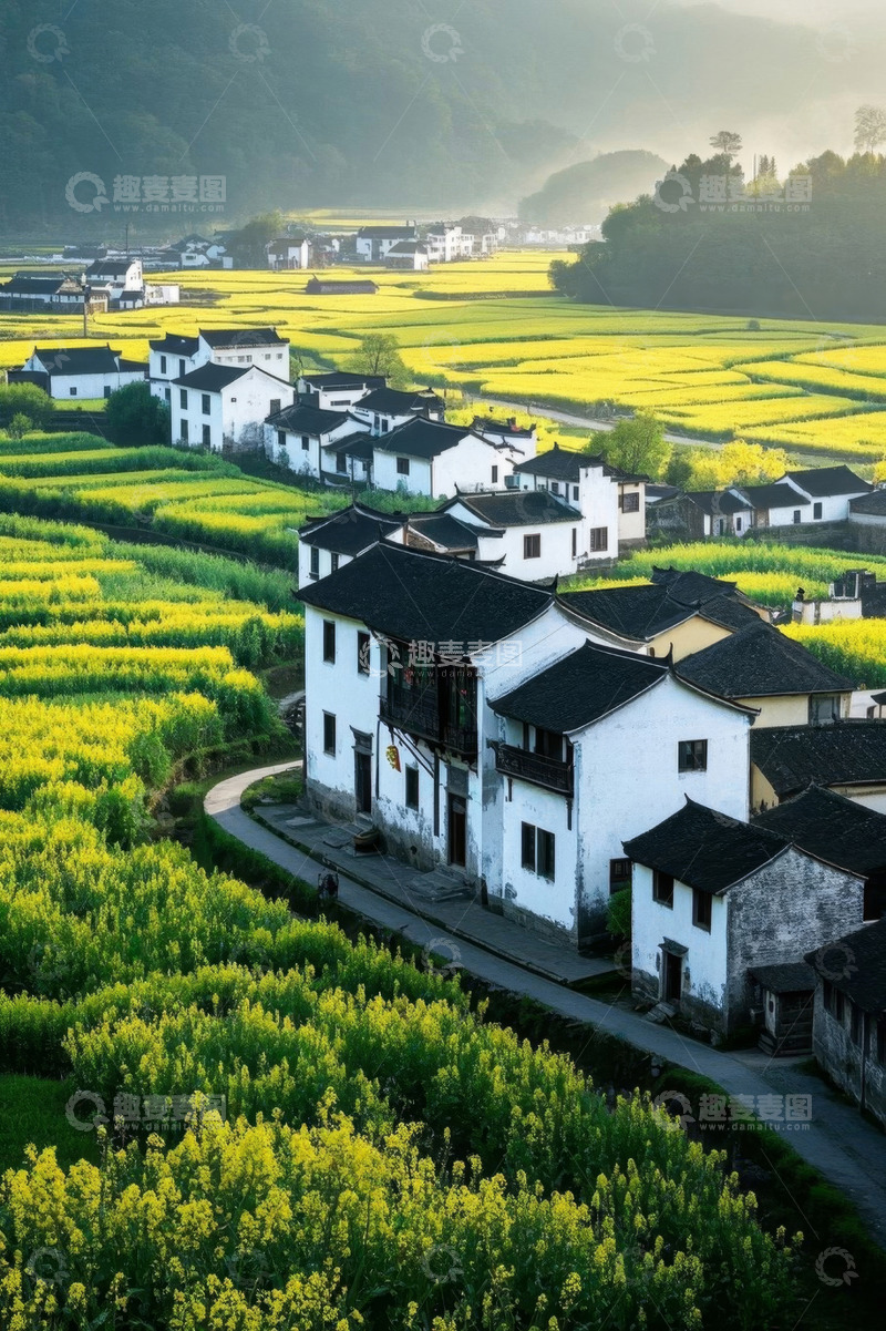 高清大图下载【趣麦麦图】婺源乡村油菜花田景致