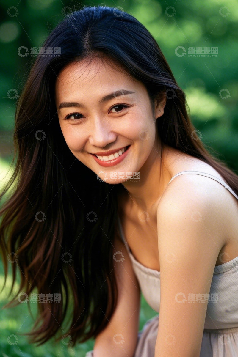 高清大图下载【趣麦麦图】阳光下笑容甜美的年轻女子