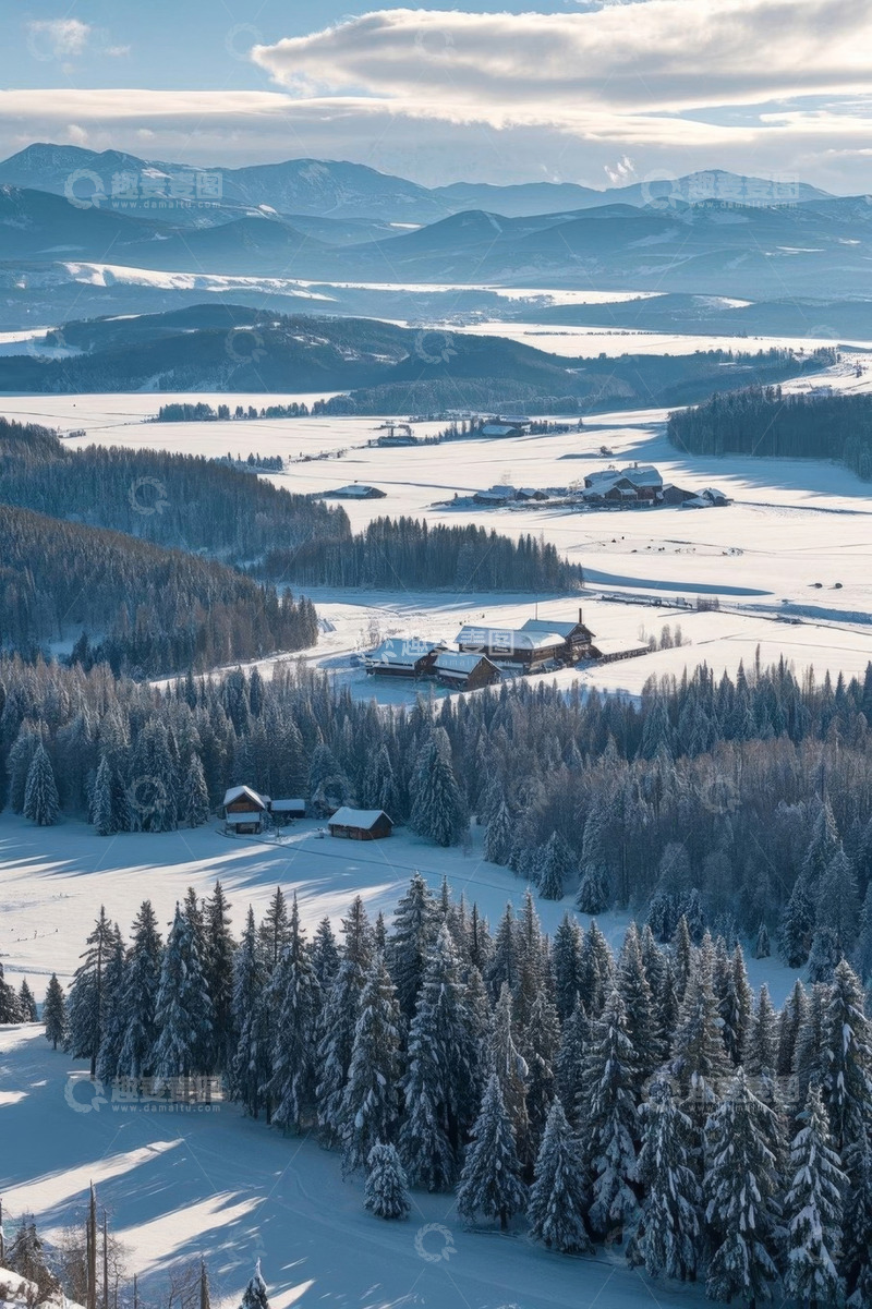 高清大图下载【趣麦麦图】冬日山林雪景全景