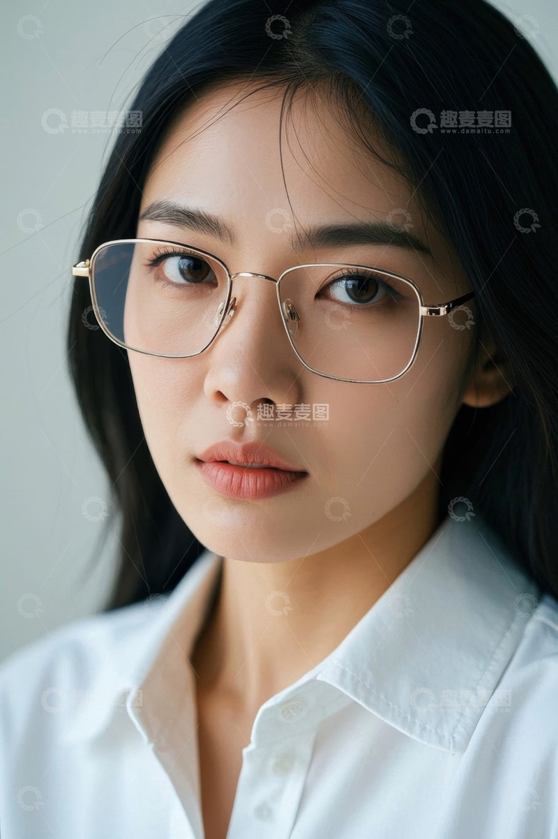 高清大图下载【趣麦麦图】气质美女金丝框眼镜写真