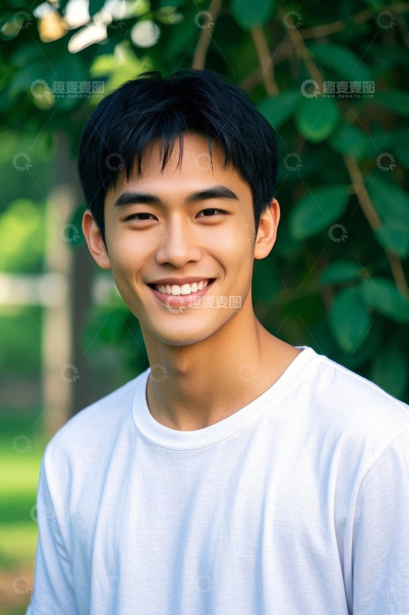 高清大图下载【趣麦麦图】阳光下微笑的亚洲青年男子