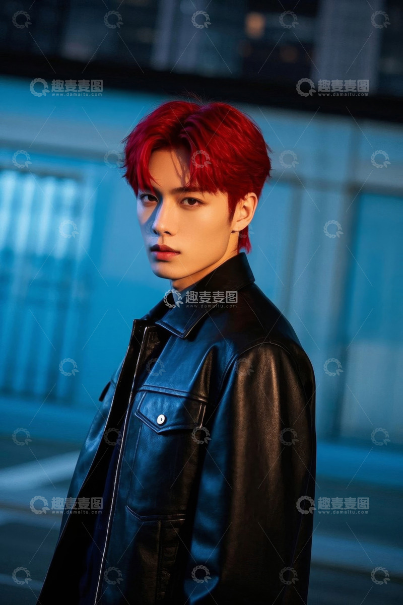 高清大图下载【趣麦麦图】红发青年身穿皮衣酷炫写真