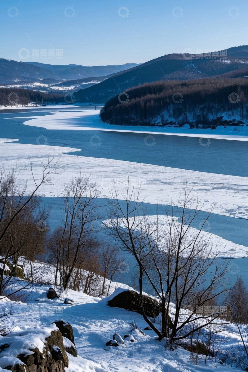 高清大图下载【趣麦麦图】冬季河流雪景自然风光