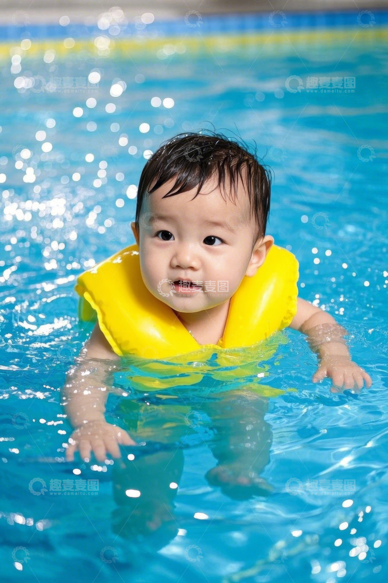 高清大图下载【趣麦麦图】婴儿游泳池里游泳很开心
